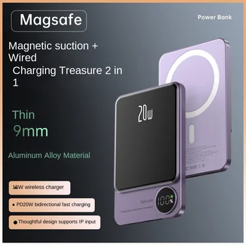 Беспроводной Магнитный амортизатор Magsafe, Зарядный банк, быстрая зарядка, Портативный Ультратонкий металлический мобильный источник питания из алюминиевого сплава