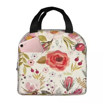 Винтажная рисованная цветочная портативная изолированная Оксфордская сумка для ланча многоразового использования, ланч-бокс, органайзер для ланча, термосумка-холодильник
