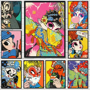 Персонажи китайской поп-оперы, плакаты и принты, Панда, король обезьян, картина на холсте, настенное искусство, картина для гостиной, домашний декор