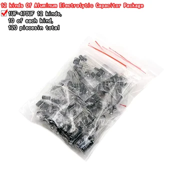 1 комплект из 120шт 12 значений 0,22 МКФ-470 МКФ Ассортимент алюминиевых электролитических конденсаторов kit set pack