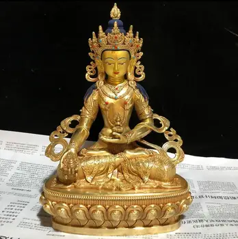 30-сантиметровый позолоченный орнамент Будды из чистой меди, тибетская бронзовая статуя Бодхисаттвы Джизангванга тонкой работы
