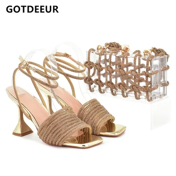 Женская дизайнерская обувь и набор сумок, украшенные стразами, большие размеры на каблуках 43, женская дизайнерская обувь, Итальянская обувь и набор сумок.