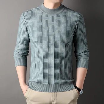 Осенне-зимний утолщенный клетчатый свитер с круглым вырезом, жаккардовый повседневный однотонный свитер в корейском стиле, мужской теплый пуловер
