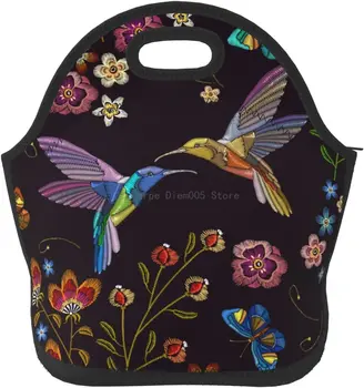 Винтажный дизайн Бабочки Колибри с цветами, вместительная сумка для ланча, изолированный ланчбокс для женщин, взрослых, подростков, студентов
