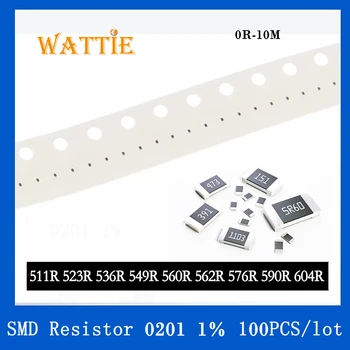 SMD резистор 0201 1% 511R 523R 536R 549R 560R 562R 576R 590R 604R 100 шт./лот микросхемные резисторы 1/20 Вт 0,6 мм*0,3 мм