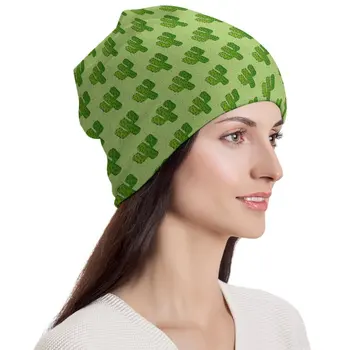 Зеленые Кактусовые шапочки-бини, Повседневные кепки с растительным принтом, мужские И женские Спортивные шапочки-скулли, зимние Эластичные шапочки-бини с рисунком,
