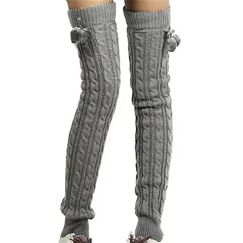 Женская грелка для ног твист-вяжи, Зимние чулки до бедра с плюшевым помпоном, эстетичная одежда, аксессуары, манжеты для ботинок, чехол для уличной одежды
