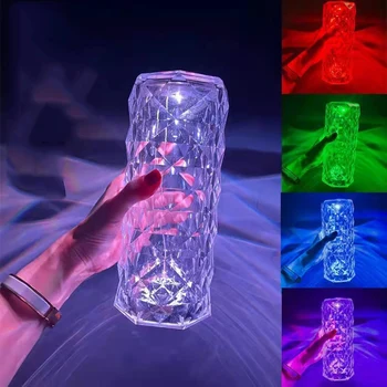 Романтическая 3/16 цветов Регулируемая Сенсорная светодиодная хрустальная настольная лампа Rose Light Diamond Atmosphere Light USB Touch Night Lighting