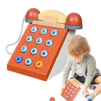 Игрушки для притворного телефона, портативная игрушка для телефона с кнопкой, многоразовый игровой домик, антикварная телефонная игрушка, деревянная интерактивная игрушка для детей