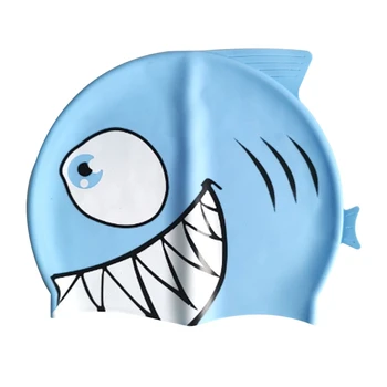 Шапочка для плавания с изображением акулы, силиконовая шапочка для плавания для мальчиков и девочек, водонепроницаемая для малышей