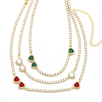 Роскошное ожерелье FLOLA с хрустальным сердцем для женщин и девочек, медные, CZ, позолоченные теннисные цепочки, ожерелья Friends Jewelry nkew90
