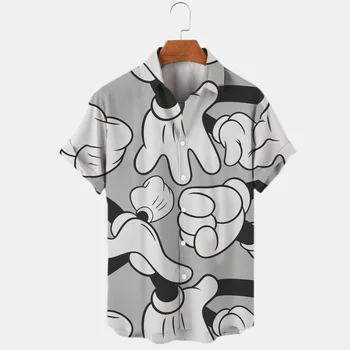 2022 Новая 3D печать Дисней Дональд Дак Микки Маус Темперамент Мужские рубашки Летняя уличная мода Ретро Бутик Топы