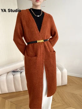 [самоконтроль] Длинный вязаный кардиган, осенне-зимний женский Новый мягкий клеенчатый свитер свободного кроя с длинным рукавом, пальто