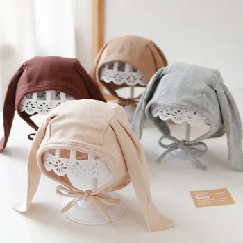 Корейский Милый Мультяшный кролик с медвежьими ушками, шапочка для новорожденных, весенне-осенняя шапочка для малышей, тюрбан с ремешком для маленьких мальчиков и девочек
