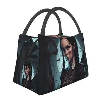 Wednesday Addams Horror Comedy TV Изолированная сумка для ланча для женщин, сменный холодильник, термобокс для бенто, для работы и путешествий