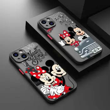 Disney Микки и Минни Нью-Йорк Париж Путешествия Прозрачный Матовый Чехол Для Телефона iPhone 15 11 14 13 12 Pro Max Mini X XR Xs 8 7 Plus Чехол